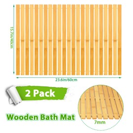 LDHHYH 2 Pack 16 x 24 Inch Wooden Bath Mat for Bathroom, Foldable Floor Shower Bath Mat, Non Slip Wooden Bathroom Mat for Bathroom Bathtub Shower Sauna Hot Tub