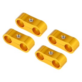 X AUTOHAUX Hose Separator Clamp Hose Fitting Adapter Oil Line Connector Aluminum Alloy Gold Tone 4pcs AN4