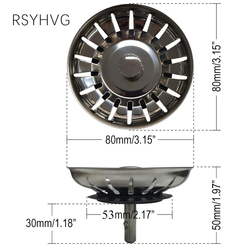 RSYHVG 2PCS Sink Strainer Plug,Kitchen Sink Stainless Steel Thicken Strainer