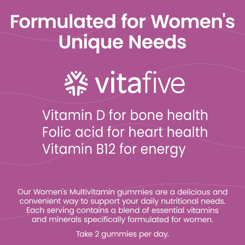 vitafive Women's Multivitamin Gummies, Best Multivitamin for Women with Biotin,