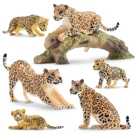 Toymany - 7 cifras de jaguares con jaguars y tronco de árbol, cifras realistas de animales de la selva, juego familiar, decoración de pasteles de juguete educativo