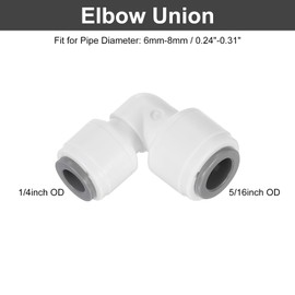 sourcing map 6Pcs Push to Connect Fittings, 1/4" OD x 5/16" OD Air Hose Fittings Tube&Hose&Pipe Quick Connect Fitting Plastic 90 Degree Elbow Union Coupling for RO Water System, White (6-8mm)
