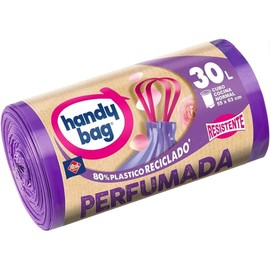 Handy Bag Scented Trash Bags - Kitchen Trash Can Bags - Heavy Duty Leakproof Kitchen Trash Can Bags with Self-Seal Tape and Triple Layer, 100% Recycled Plastic, 30L, Maxi Roll, 20 Bags