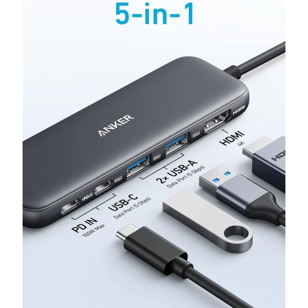 Anker 5-in-1 USB-C Hub with 4K HDMI Display 5Gbps for