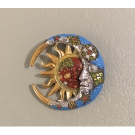 Aint It Nice Sun and Moon Wall Decor 3D Red Sun & Blue Moon Mosaic Celestial Face Decor Sun Wall Art Plaque Sculpture Indoor Living Room Bedroom Outdoor Patio Porch Fence, 7.5 X 1.5 X 7.5 inches