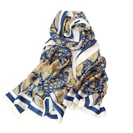 WEIGEER Silk Scarf Women Chiffon Shawl Red Scarf Neck Cief Long Head Wrap Thin Scarf Beach Women Hijab Belt Vintage Bridal Shawl Binder Chiffon Scarf Colourful Cloth L180/W90 (Blue-brown)