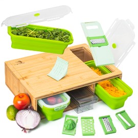 SB Simpli Better Cutting Board with Collapsible Containers and Graters Bamboo Large