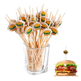 100PCS Hamburger Toothpicks Cocktail Picks Sticks Sandwiches Appetizers Cakes Dessert Drinks Fruit for Party Decoration