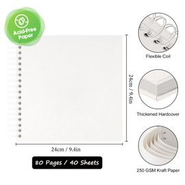 AIOR Scrapbook Album 80 Pages, DIY Photo Album Hardcover Kraft Paper Scrap Book Memory Book for Family, Guest Book for Wedding Anniversary Valentines Day (White)