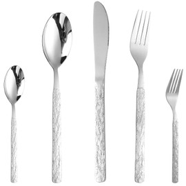 CAOPAOTI Sliverware Set for 8, Stainless Steel Flatware with Knife Fork Spoon, 40-Piece Cutlery Set, Unique Design of Stone Pattern, Dishwasher Safe