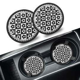 2PCS Bling Cup Coasters for Car, PVC Anti Slip Car Coasters for Cup Holders, Cute Flower Print Cup Holder Insert Coaster, 2.72 Inch Universal Car Accessories for Women Girl (Small Flower)
