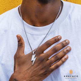 KRKC&CO Pendant Chain 3 mm 61 cm Curb Chain with 18 K Gold / White Gold Plated Chain with Cross / Flash / Emoji Cross Chain Men Women Silver Chain Gold Chains Men's Hip Hop Pendant Chain, Stainless Steel