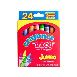 Baco | Crayón Escolar Redondo Tamaño Jumbo | Diseño Ergonómico para Niños, Colores Vivos y Duraderos, Ideal para Escritura y Dibujo en Escuela y Hogar (24 Crayones)