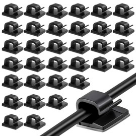 Lasocy Cable Clips, 50 Pack Cable Holder Cord Fastener, Cable Organization, Cord Clips, Strong Adhesion, Cord Hooks, Hide Wires, Black