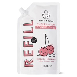 Dabble & Dollop Cherry Conditioner Refill - Detangler for Kids, All Natural Fragrances, Dermatologist Tested, Tear-Free, Non-Irritating, Hypoallergenic, pH Balanced, Leaping Bunny Certified (24oz)