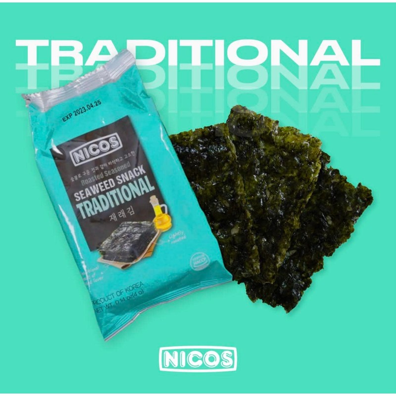Nicos Seaweed snack Traditional flavor (Pack of 18 ) Roasted