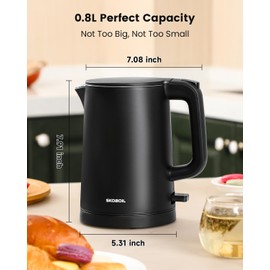 SKOBOIL Electric Kettle Small for Tea & Coffee, 0.8L (27OZ) Double Wall Stainless Steel Hot Water Boiler, Fast Boiling Water Heater & Teapot with Auto Shut-Off, Boil-Dry Protection