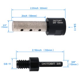 Diamond Coated Finger Bit, 3/5" Tile Milling Bit to Enlarge Polish Shape Holes Edges in Porcelain Ceramic Marble Granite Tile Countertop, with 5/8-11 Thread to 3/8" Hex Shank Adapter, Diameter 15mm