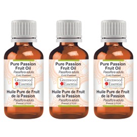 Greenwood Essential Pure Passion Fruit Oil (Passiflora edulis) Natural Therapeutic Quality Cold Pressed (Pack of Three) 100 ml x 3 (10 oz)