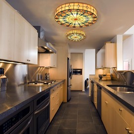 Fandian Tiffany Ceiling Light Hand-Made Colorful Chandelier Flush Mount Lighting Fixture, Lampshade with Colorful Design Decor (20 Inch)