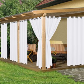 HolidayIdeas Outdoor Curtains for Patio Waterproof, 8 Panels - 54x84 Inches - Weatherproof Privacy Outsides Curtains for Cabana Porch Pergola, Sunlight & UV Blocking (White, Grommet Top)