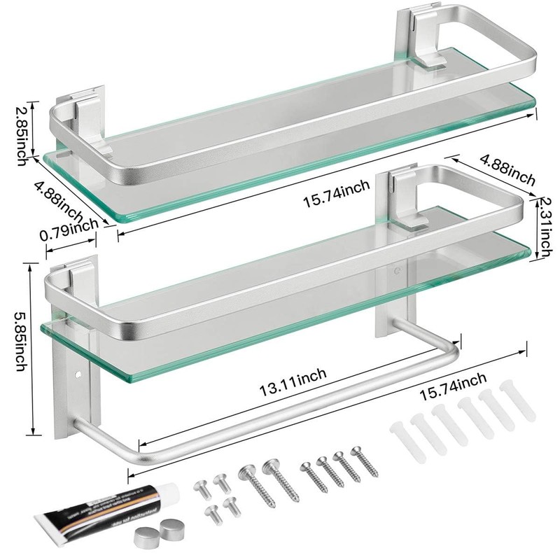 VOLPONE Glass Bathroom Shelf 15.7in Bathroom Shelf Wall Mounted Floating