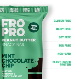 FROPRO Plant Protein Snack Bars - Plant Based Protein Bars, All-Natural, Gluten, Dairy, & Soy Free, High Protein Bars with Low Calories | Mint, 24 Pack