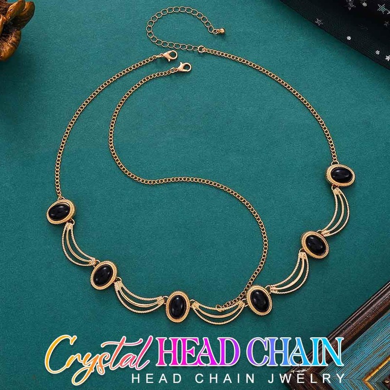 GORAIS Black Rhinestone Head Chain Jewelry Gold Egyptian Headband Forehead