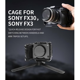 Camera Cage for Sony FX30/FX3, NATO Rail, ARRI 3/8" Positioning Holes, 1/4" Threads, Compatible with XLR Handle and DJI RS2/RS3