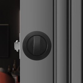 Hoconnie Pocket Door Lock Privacy Pocket Door Handle Sliding Door Lock Invisible Recessed Door Handle 66mm No Key (Black, Circular)