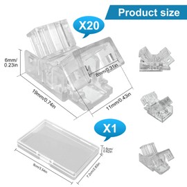 VIPMOON 20-Pack 2Pin 8mm LED Strip Connectors for 8mm Waterproof or Bare Board COB/SMD Single Color LED Strip, Gapless Solderless Quick Strip to Wire Connector 5V-36V 5.5A -Without Stripping Wire