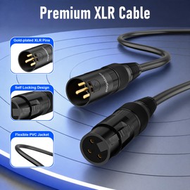 Pagaloce XLR Cable 6-Pack 3FT, 3-Pin Male to Female Microphone Cable, Gold-Plated Pins, for Studio Recording, Live Stage, Home Theater, Podcast