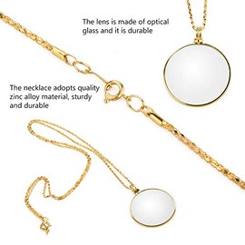 Semme Lupa para Colgar, Lente De MonóCulo PortáTil con Lupa 5X con Collar Colgante para Leer Manualidades Costura Costura Aficiones (Oro)