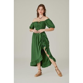 Scarlet Darkness Scarlet Darkness Off Shoulder Dresses for Women Renaissance Peasant Summer Green Dress Green 2XL