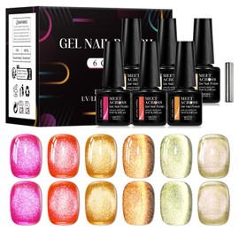 MEET ACROSS Gel Nail Polish Set, 6 Colors Cat Eye Shimmer Collection, 7ml/0.24fl.oz Each, UV LED Soak Off (Set-18, 6pcs)