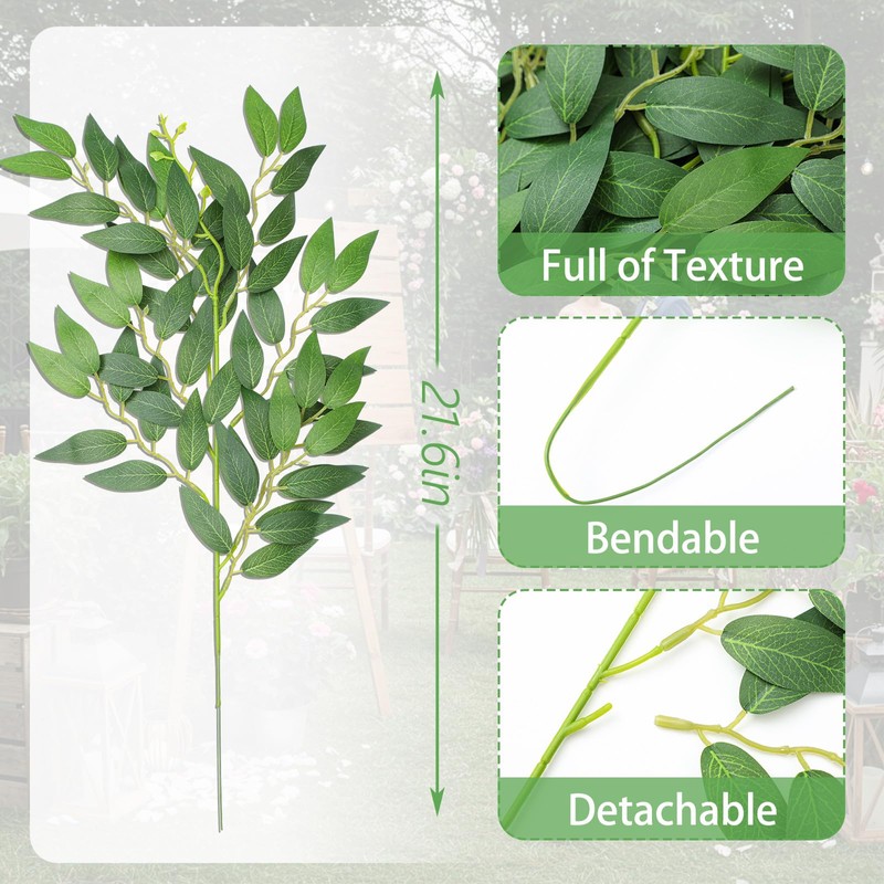 Suncalla 40 Pack Artificial Italian Ruscus Greenery Stems 55 cm