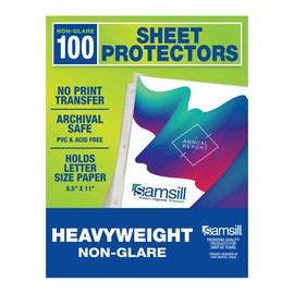 Samsill Sheet Protectors, Acid Free & Archival Safe, 8.5 x 11 Inches, Top Load (Non-Glare, Heavyweight 100 Pack)