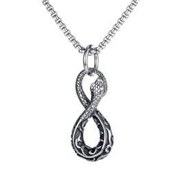 OIDIMS Infinity Ouroboros Serpent Snake Necklace for Men Women Stainless Steel Pendant Norse Talisman Hip Hop Gothic Animal Biker Punk Rope Chain Best Friend Jewelry Valentine's Day Gift Jewelry