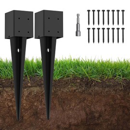 2 Pack 4x4 Fence Post Anchor Ground Spike – Heavy Duty 32" Metal Post Base (Fit 3.6"x3.6") Black Powder-Coated for Mailbox, Deck, Fence, Railing