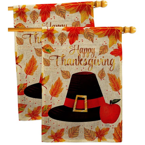 Breeze Decor Capotain Thanksgiving Burlap House Flag 2 pcs Pack