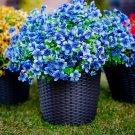 AXYLEX AXYLEX Artificial Flowers for Outdoors Fake Plants - 16 Bundles Faux Outside Greenery Boxwood No Fade Plastic Shrubs Fall Decor Farmhouse Home Garden (Blue)