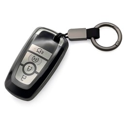 LAGIPA For Ford Key Fob Cover Case Keychain Holder Protector Compatible with 2017-2024 Bronco Escape Mustang Explorer F150 F250 F350 Fusion Edge, Premium Clear TPU, Thin, Durable (Transparent Black)