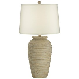 John Timberland Austin Country Cottage Southwest Style Jug-Shaped Table Lamp 28" Tall Sand Tone Desert Ridged Cream Linen Drum Shade for Living Room Bedroom House Bedside Nightstand Home Office
