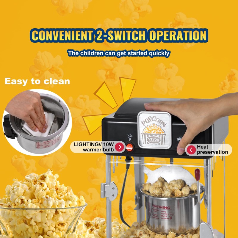 VEVOR Popcorn Maker, 300W Popcorn Popper Machine, 2.5 Oz Kettle
