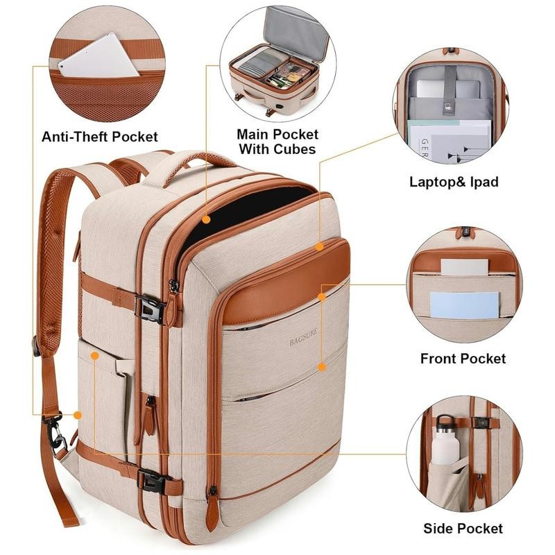 Bagsure 42L Travel Backpack, Hidden Straps, 3 Packing Cubes, Laptop