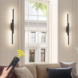 Aipsun Black Wall Sconces Set of Two Battery Operated Wall Sconces 3000K-6000K Dimmable LED Wireless Wall Lights for Living Room,Bedroom,10,000mAh,23.6Inch (2 Pack)