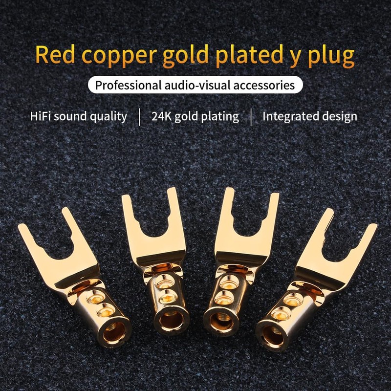 KUYIOHIFI HiFi 4 pcs Gold Plated Pure Copper Speaker Spade