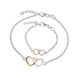 Cherished Moments Sterling Silver and 14K Gold-Plated Mom and Me Double Heart Bracelet Set for Mom and Daughter Matching Jewelry for Little Girls (Set-MED)