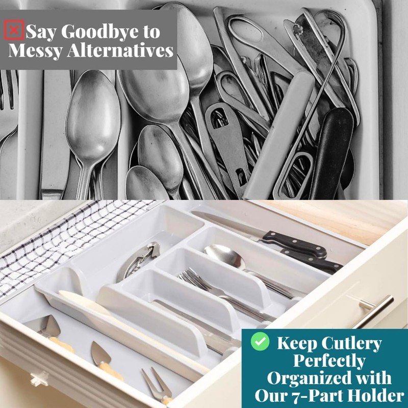 Envenzo Cutlery Drawer Organiser Plastic 36.5X44.5X4.3CM Kitchen Drawer Large Extendable