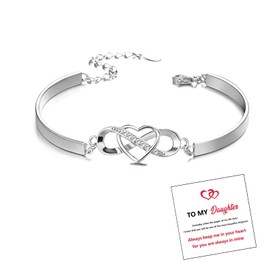 Harlermoon To My Daughter Bracelet Infinity Love Heart Bracelet Momther Daughter Bracelet Always Keep Me in Your Heart Bangle Jewelry Birthday Gift for Women (to my daughter-silver)